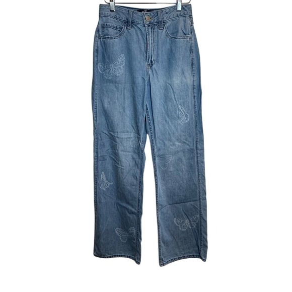 Hollister Denim - Hollister Womens 25 R  Ultra High Rise Baggy Butterfly Print Jeans Light Wash